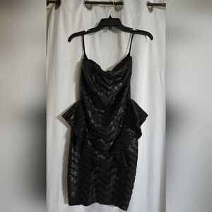 bebe Black Sequin Chevron Mini Dress